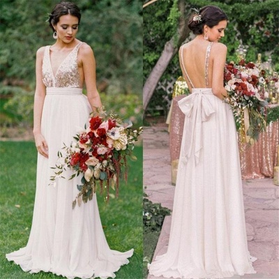 Open Back Bridesmaid Dresses   | V-neck Sequins Chiffon Maid of Honor Dress Sexy_3