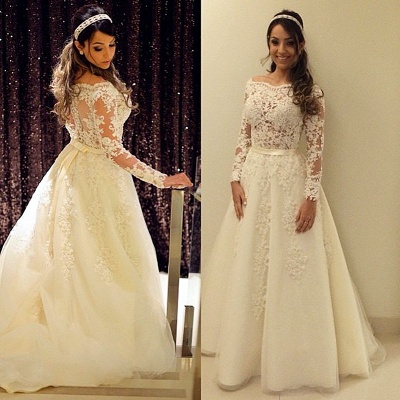 Elegant A-line Scollaped Long Sleeve Wedding Dresses   Bridal Gowns_3