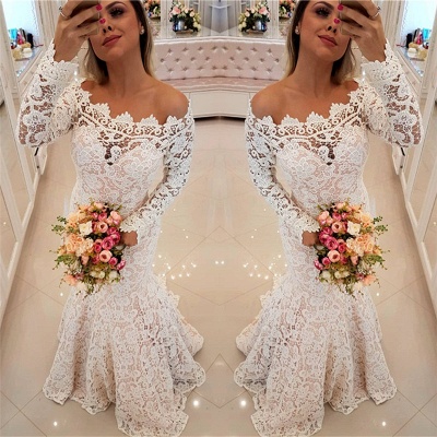 Off The Shoulder Lace Mermaid Wedding Dresses | Long Sleeve  Sexy  Bride Dress_3