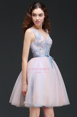 Flowers-Beaded Puffy Sky-Blue V-Neck Fairy Homecoming Dresses_4