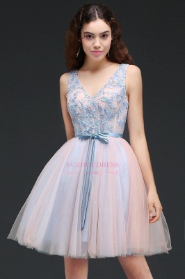 Flowers-Beaded Puffy Sky-Blue V-Neck Fairy Homecoming Dresses_6