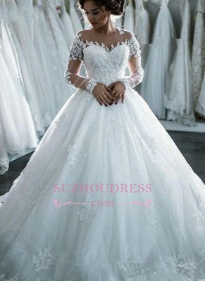 Long Sleeves Beaded Sheer Ball Gown Wedding Dress  Lace Bridal Dresses LY104_2