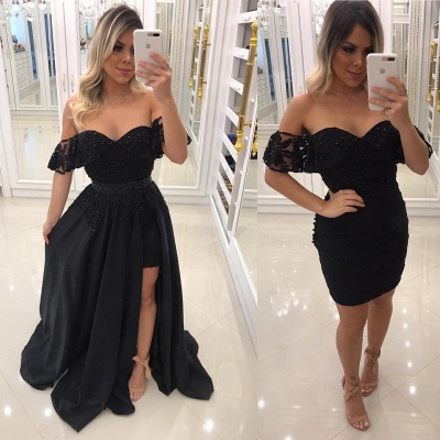 Newest Sheath Black Off-the-Shoulder Crystal Prom Dresses with Detachable Skirt BA7540_3