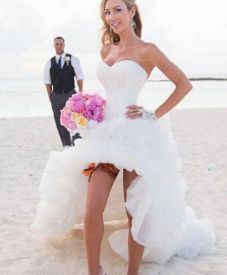 New Arrival Sweetheart White Hi-lo Wedding Dress Popular Organza Summer Beach Bridal Gowns_1