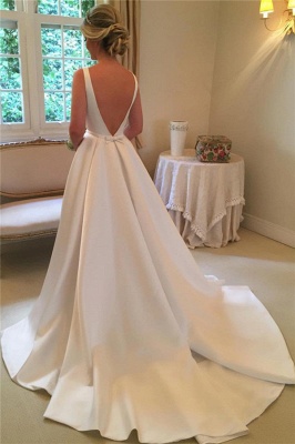 Elegant Satin Wedding Dresses  | Open Back Sleeveless Royal Wedding Dress_3