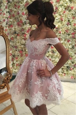 A-Line Appliques Pink Short Party Dress Mini Off The Shoulder Lace Homecoming Dress BA6520_4