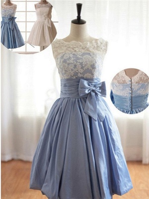 Cap Sleeve Flower Girl Dresses  Scoop Lace Neck Bow Lovely A Line Satin Pageant Dress_1