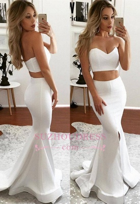 White Two Piece Formal Dress   Mermaid Sweetheart Sleeveless Front Split Sexy Prom Dress SP0362_3