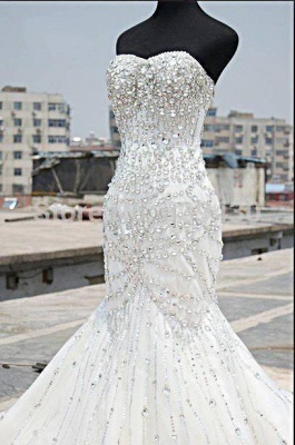 Luxury Silver Crystal Wedding Dresses  Beading Sweetheart Mermaid Sparkly Bridal Gowns_1