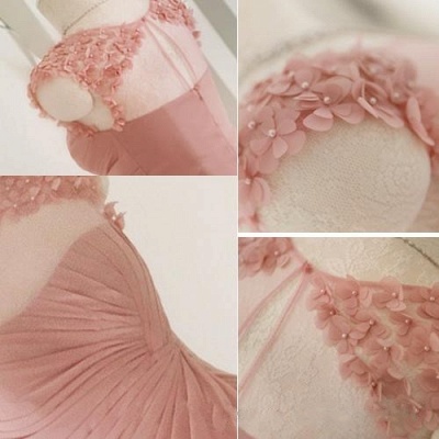 Long Pink Handmade Sheer-Neck Flowers Chiffon Bridesmaid Dresses_4