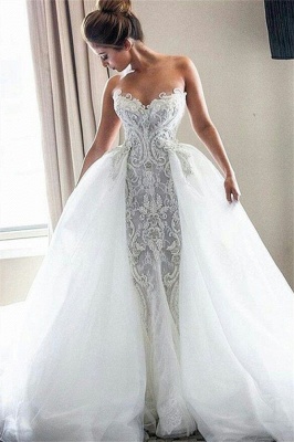 Strapless Sexy Lace Wedding Dresses   | Puffy Tulle Overskirt Bride Dresses_1