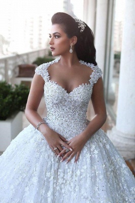 Crystal Lace Ball Gown Wedding Dresses Court Train Beading  Bridal Gowns MH068_5