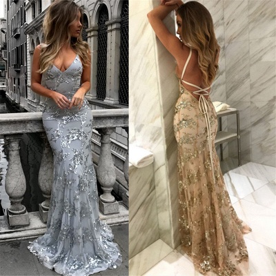 Sexy V-Neck Mermaid Prom Dresses  Sequined Backless Evening Gowns SK0022_5