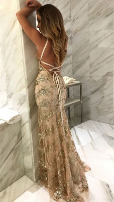 Sexy V-Neck Mermaid Prom Dresses  Sequined Backless Evening Gowns SK0022_4