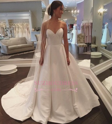 Sleeveless Simple A-line Sweep-Train White Sweetheart Wedding Dress_1