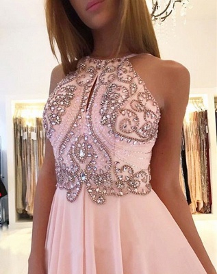 Open Back Pink Evening Dresses  | Beads Crystals Chiffon Long Prom Dress  AN0009_4