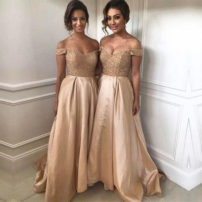 Off The Shoulder Bridesmaid Dresses  Champagne Gold Sequins Dress for Maid of Honor BA8374_4