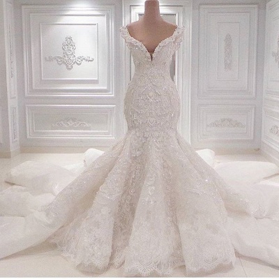 Glamorous V-Neck Lace Wedding Dresses Mermaid Vintage Bridal Gowns Online_3