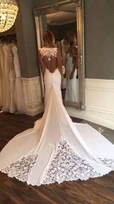 Open Back Sheath Wedding Dresses Sleeveless Vintage Lace Bride Dress_4