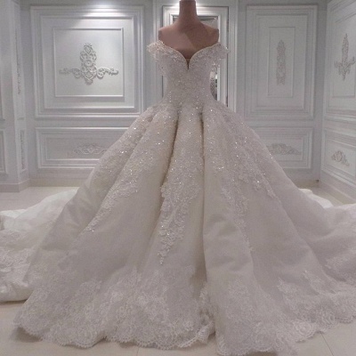 Affordable Ball Dresses Wedding Dresses Off The Shoulder Lace Bridal Gowns On Sale_3