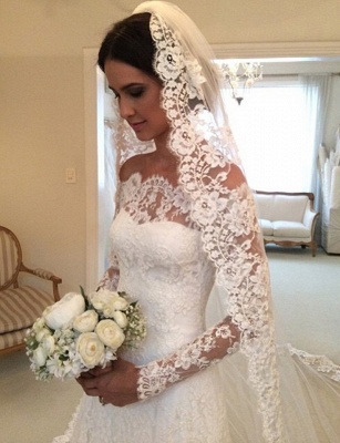 White Off-the-shoulder Lace Long Sleeve Bridal Gowns Sheath  Simple Custom Made Wedding Dresses_5