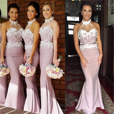 New Arrival Mermaid Halter Long Bridesmaid Dress High Collar  Plus Size Wedding dress_5