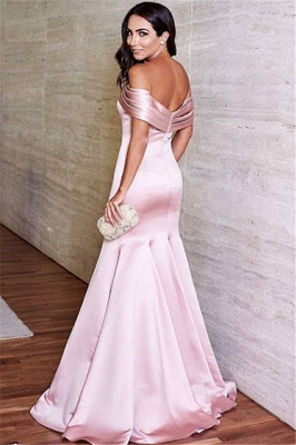 Off The Shoulder Mermaid Pink Formal Evening Dresses  Elegant Satin Prom Dress_3