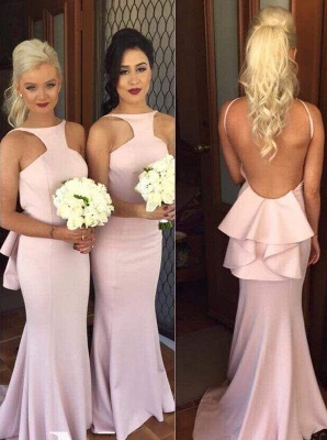 Backless Mermaid Bridesmaid Dresses Sexy Spaghetti Straps  Sleeveless Evening Dresses with Open Back_3