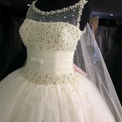 Vestidos de novia de tul hinchado con cuentas y perlas_3