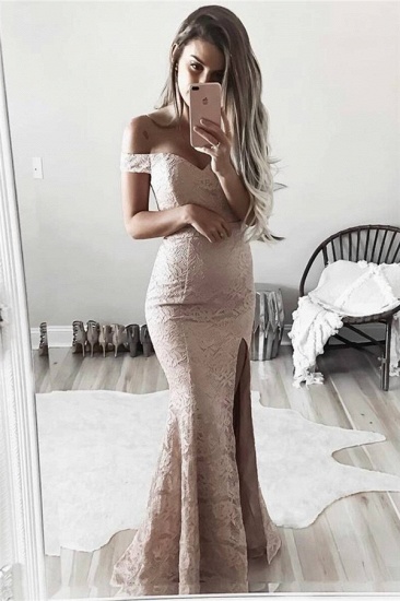 Sheath Full Lace Off The Shoulder Formal Dress   Side Slit Evening Gown BA6243_1