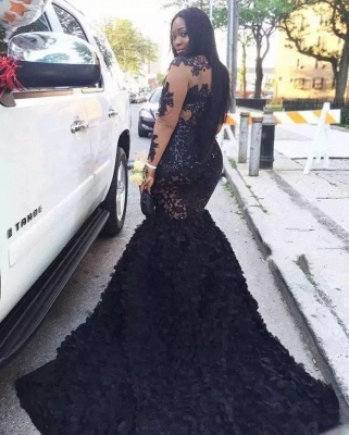 Black Long Sleeves Plus Size Prom Dresses | Long Sleeves Appliques Mermaid Evening Dresses SK0171_3