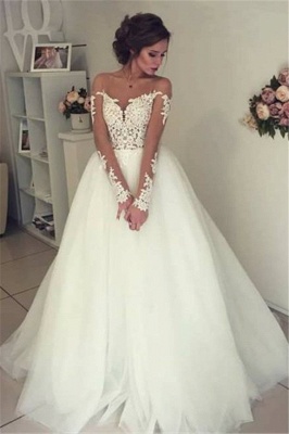 Sheer Long Sleeve Lace Wedding Dresses  Open Back Tulle Ball Gown Bridal Dress_1