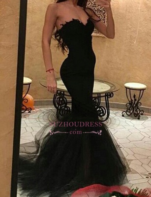 Robe de soirée sirène en tulle à col en cœur, robe de bal noire simple_3