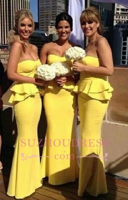 Mermaid Bright Yellow  Wedding Party Dress Ruffles Long Peplum Bridesmaid Dresses_1