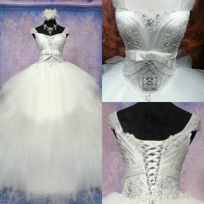 Luxurious Crystal Ball Gown Princess Dress with Beadings Tulle Bowknot Lace-Up Wedding Gown_5