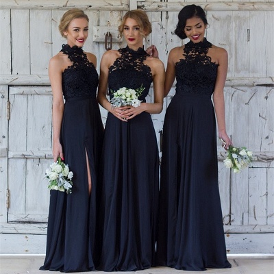 Halter Lace Chiffon Bridesmaid Dress with Split Sleeveless  Sexy Maid of Honor Dresses BA7430_4