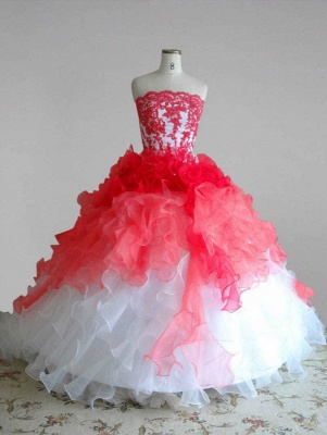 Red and White Quincenera Dresses Lace Sweet 16 Stage Decoration for Pageant Dress_1