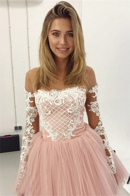 Glamorous A-Line Pink Hoco Dresses | Short Lace Long Sleeves Homecoming Dresses_3