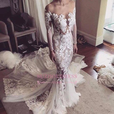 Glamorous Tulle Sexy Appliques Mermaid Long-Sleeves Wedding Dress_1