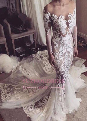 Glamorous Tulle Sexy Appliques Mermaid Long-Sleeves Wedding Dress_2