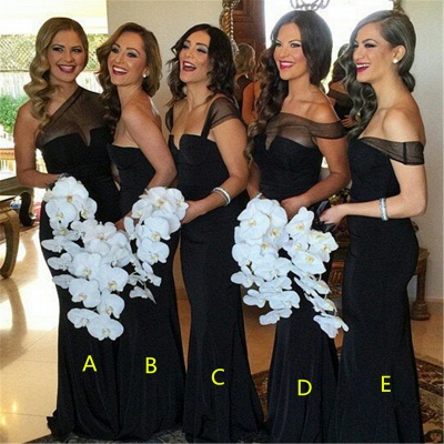 Sexy Sheath Black  Bridesmaid Dresses Long Sheer Tulle Wedding Party Dresses_1