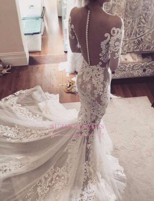 Glamorous Tulle Sexy Appliques Mermaid Long-Sleeves Wedding Dress_4