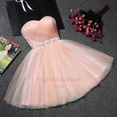 A-Line Ruffles Short Sweetheart Short Simple Crystal Homecoming Dresses_1