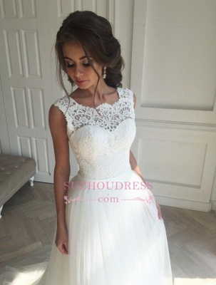 Sash Open Back Sleeveless  Bride Dress A-line Simple Lace Summer Beach Wedding Dresses_4