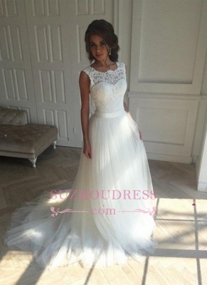 Sash Open Back Sleeveless  Bride Dress A-line Simple Lace Summer Beach Wedding Dresses_5