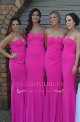 Fuschia Chic Strapless Sleeveless Sheah-Column Simple Biridesmaid Dresses_3