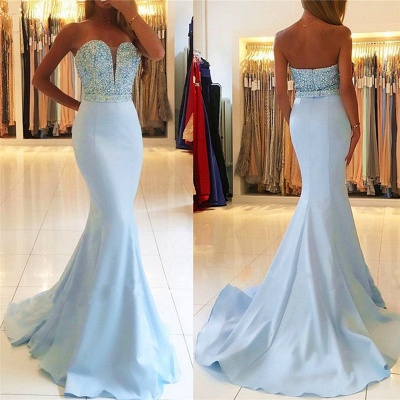 Baby Blue Mermaid Open Back Prom Dresses Sexy  Beads Sequins Formal Evening Dresses BA7755_4