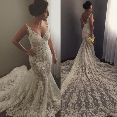 V-neck Sleeveless Mermaid Wedding Dresses  Sexy Lace Appliques Bridal Gown WE0196_4