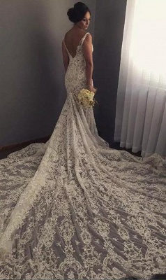 V-neck Sleeveless Mermaid Wedding Dresses  Sexy Lace Appliques Bridal Gown WE0196_3