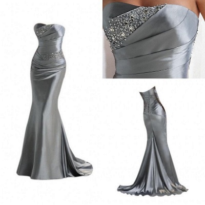 Silver Mermaid  Sexy Long Evening Dresses with Sparkly Sequins Long Train  Bridesmaid Dresses LFC036_3